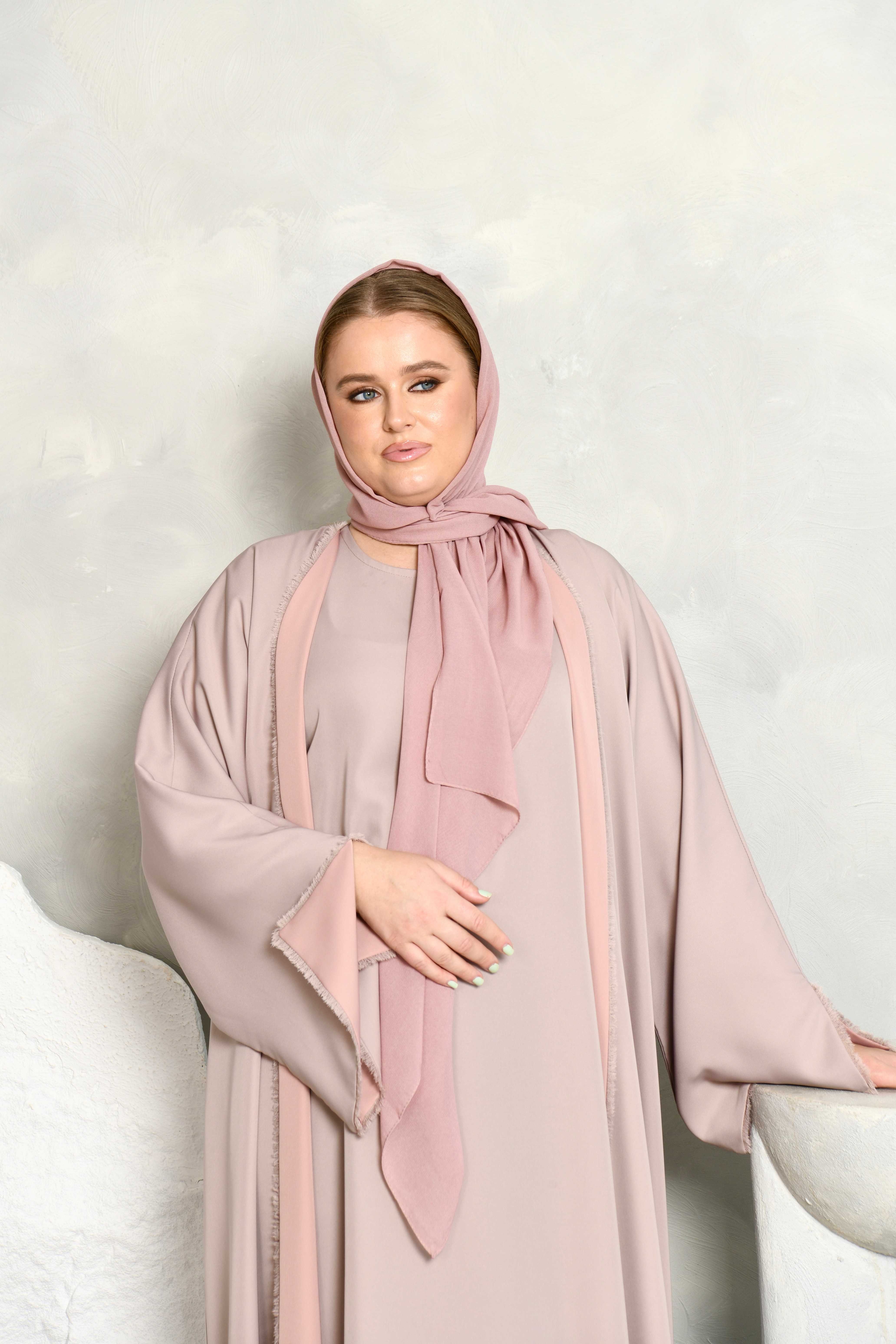 Dusty pink mauve taupe two sided abaya