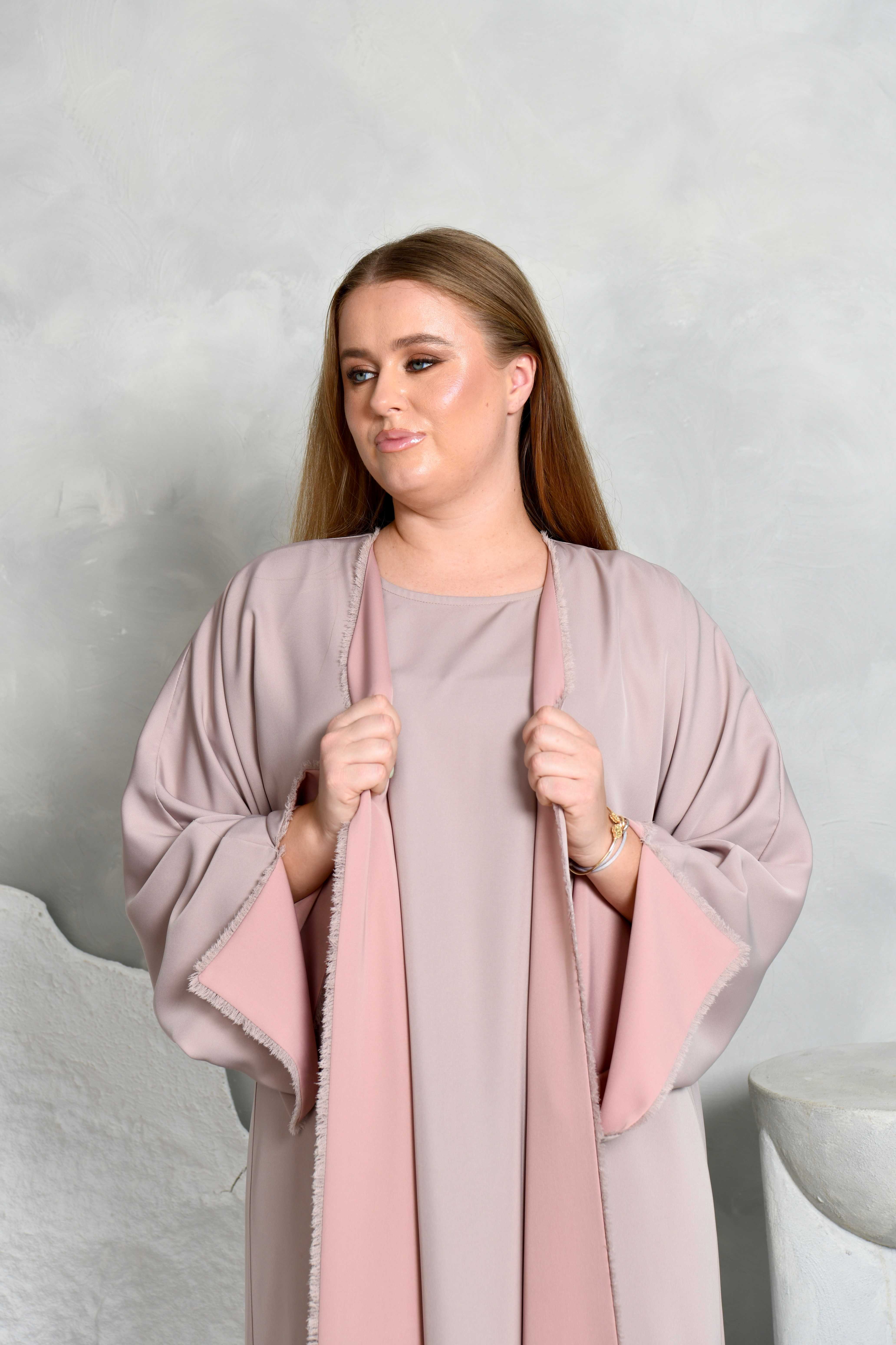 Dusty pink mauve taupe two sided abaya