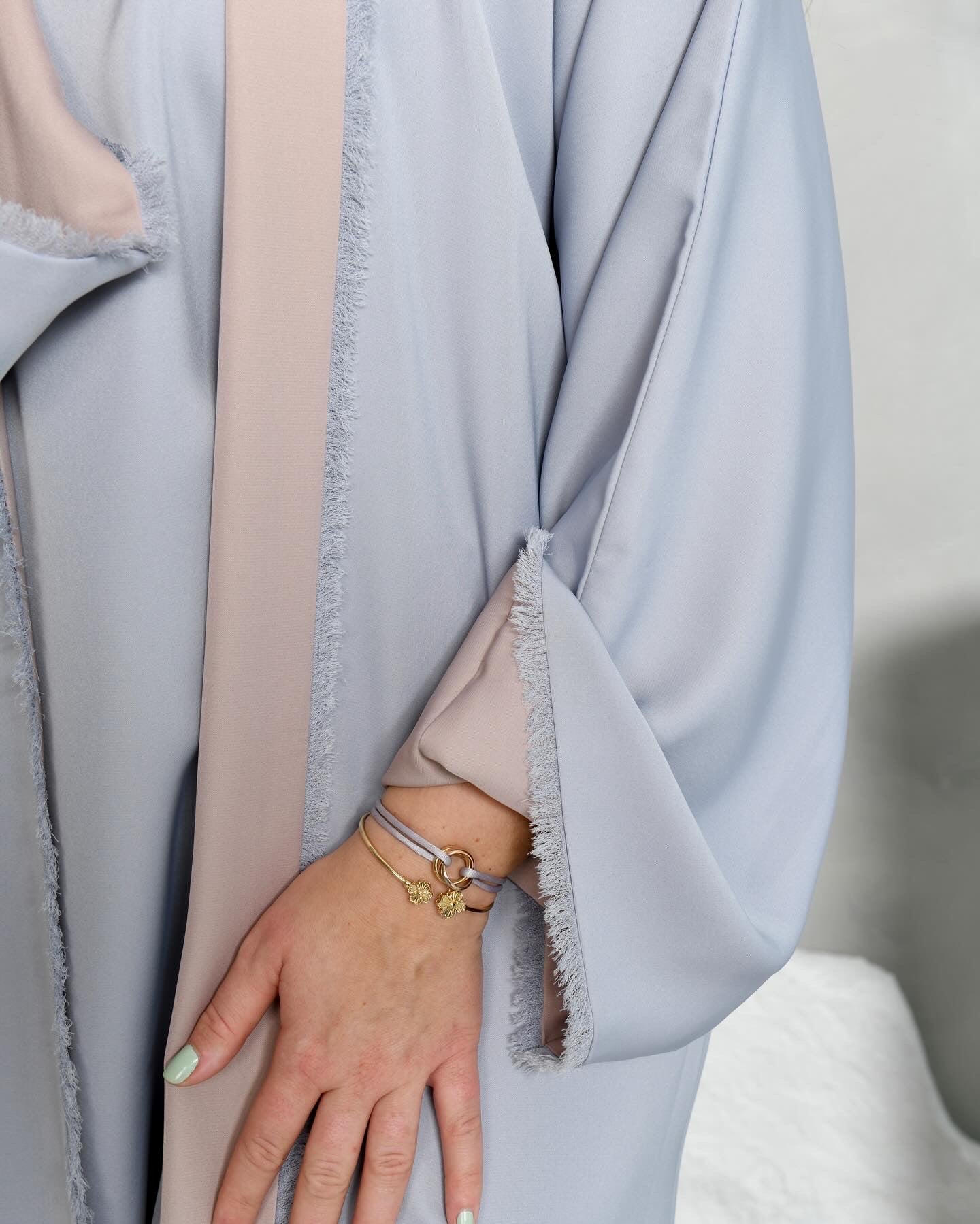 Beige blue two sided abaya