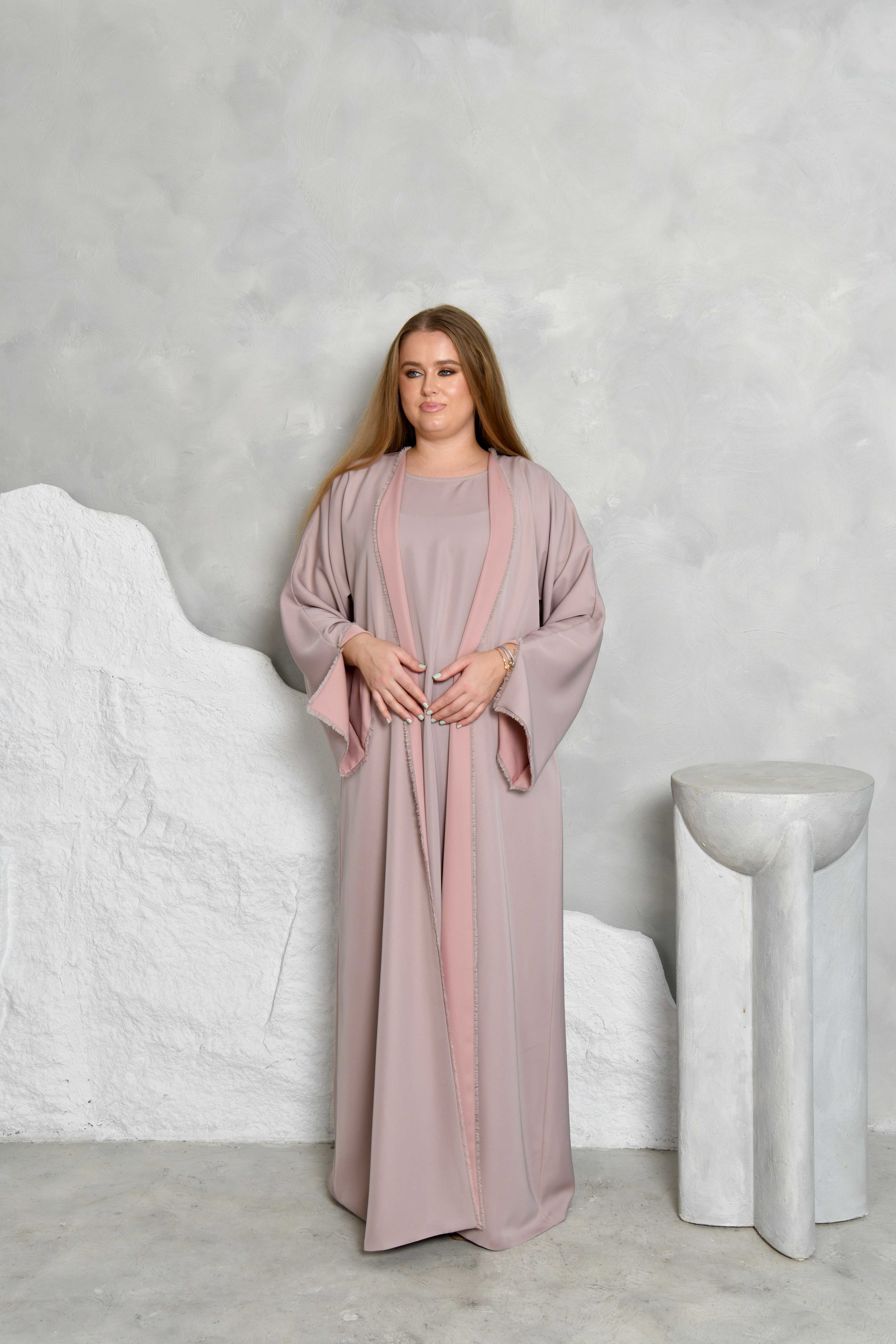 Dusty pink mauve taupe two sided abaya
