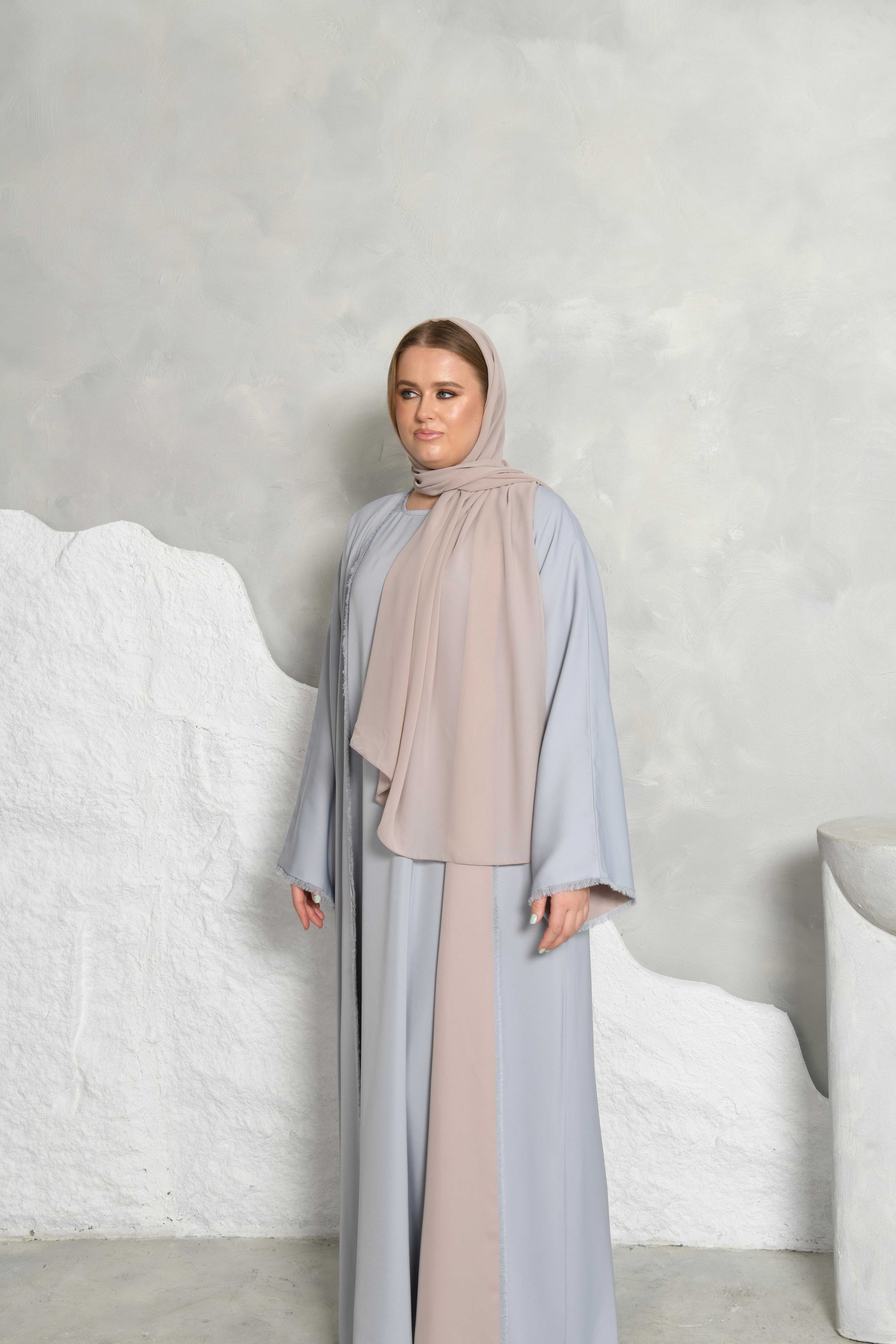 Beige blue two sided abaya